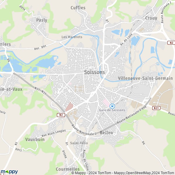La carte pour la ville de Soissons 02200
