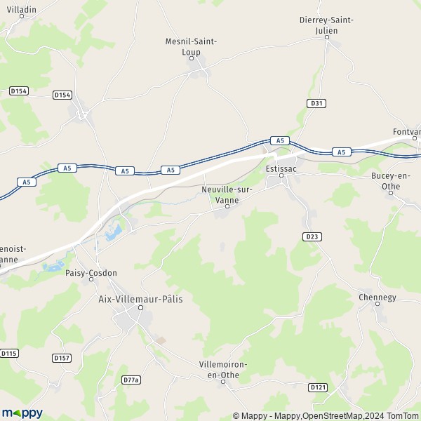 La carte pour la ville de Neuville-sur-Vanne 10190