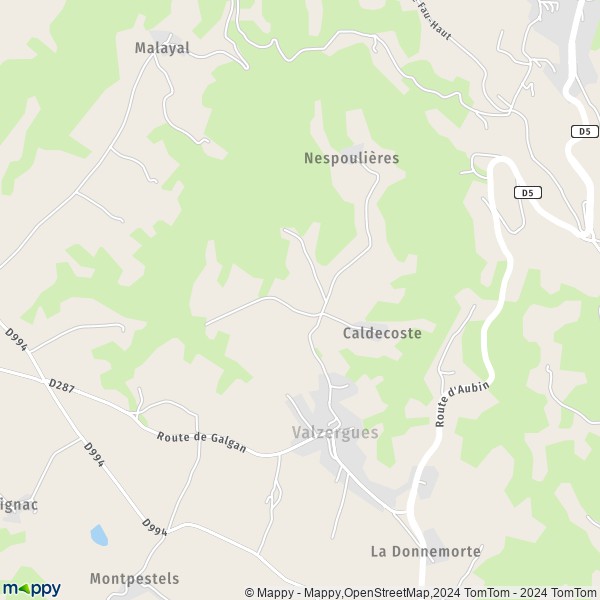 La carte pour la ville de Valzergues 12220