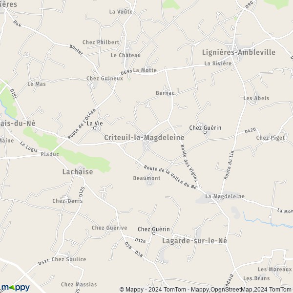 La carte pour la ville de Criteuil-la-Magdeleine 16300