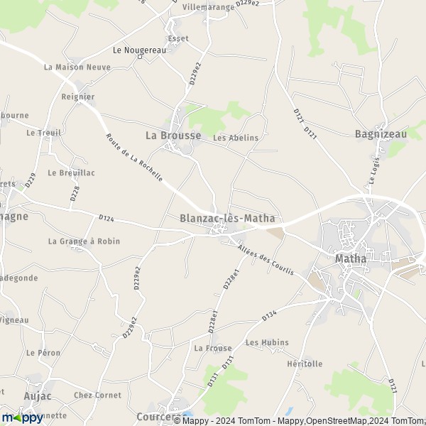 La carte pour la ville de Blanzac-lès-Matha 17160