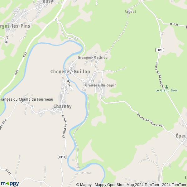 La carte pour la ville de Chenecey-Buillon 25440