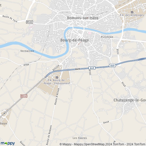 La carte pour la ville de Bourg-de-Péage 26300