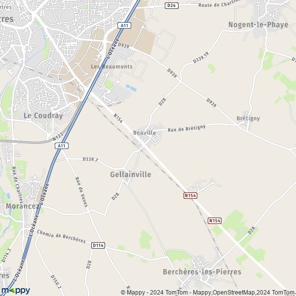 La carte pour la ville de Gellainville 28630
