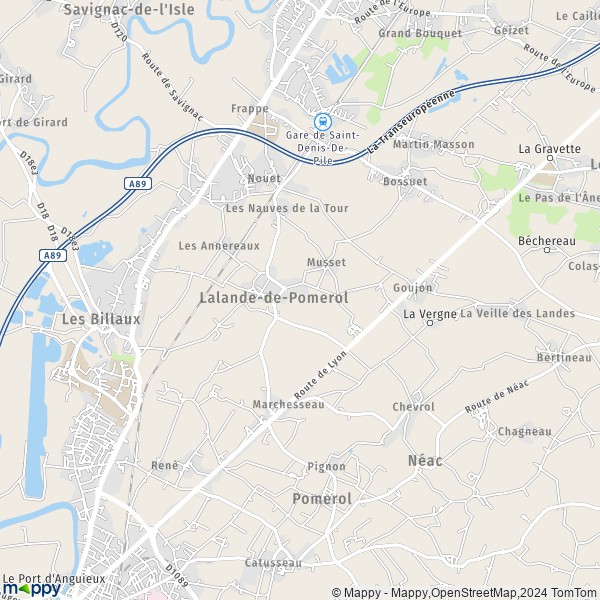 La carte pour la ville de Lalande-de-Pomerol 33500