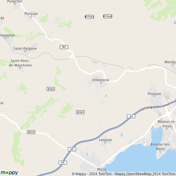 La carte pour la ville de Villeveyrac 34560
