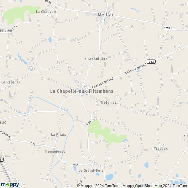 La carte pour la ville de La Chapelle-aux-Filtzméens 35190