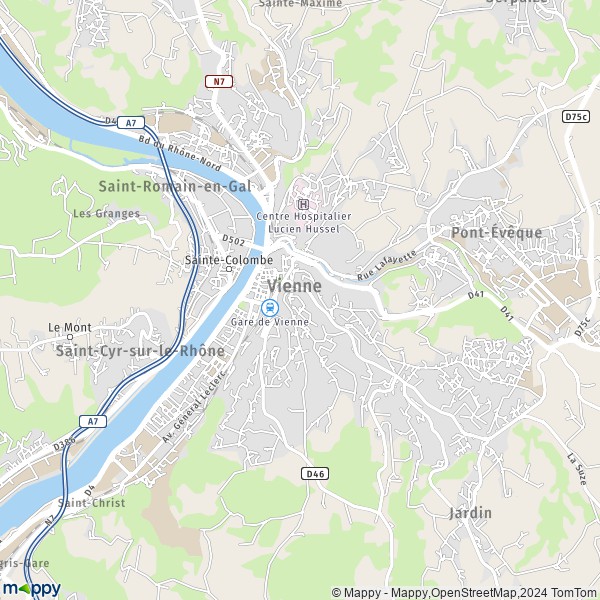 La carte pour la ville de Vienne 38200
