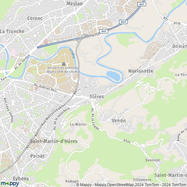 La carte pour la ville de Gières 38610