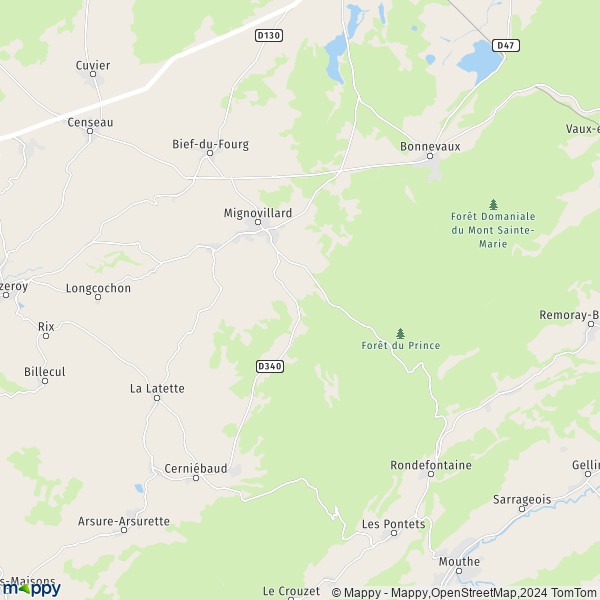 La carte pour la ville de Communailles-en-Montagne, 39250 Mignovillard