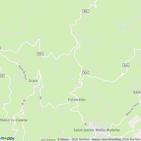 La carte pour la ville de Colombier 42220
