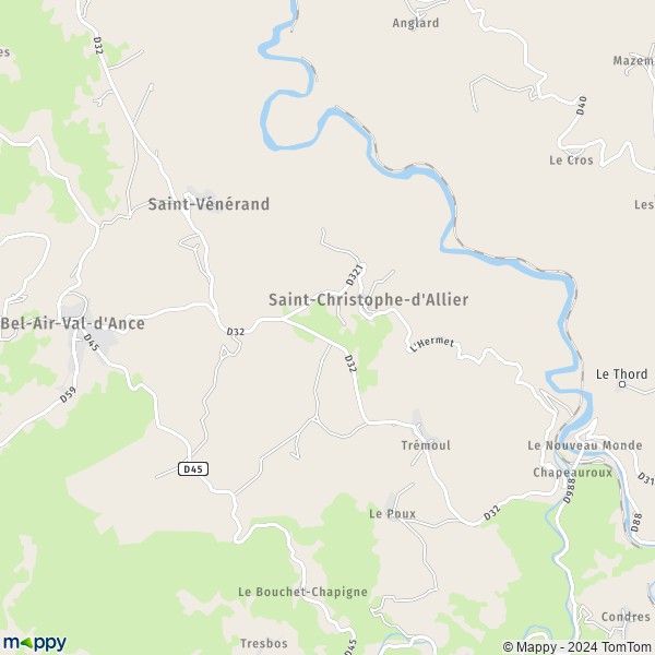 La carte pour la ville de Saint-Christophe-d'Allier 43340