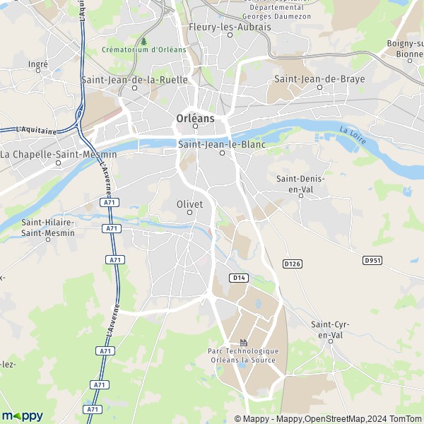 La carte pour la ville de Orléans 45000-45100