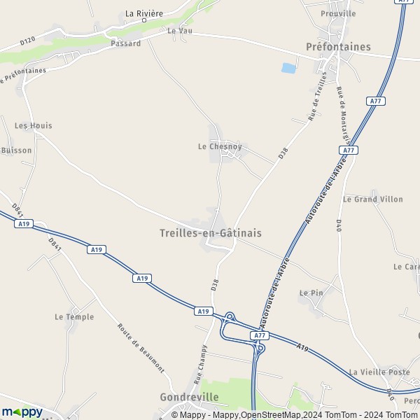 La carte pour la ville de Treilles-en-Gâtinais 45490