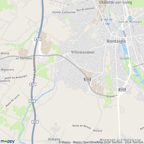 La carte pour la ville de Villemandeur 45700