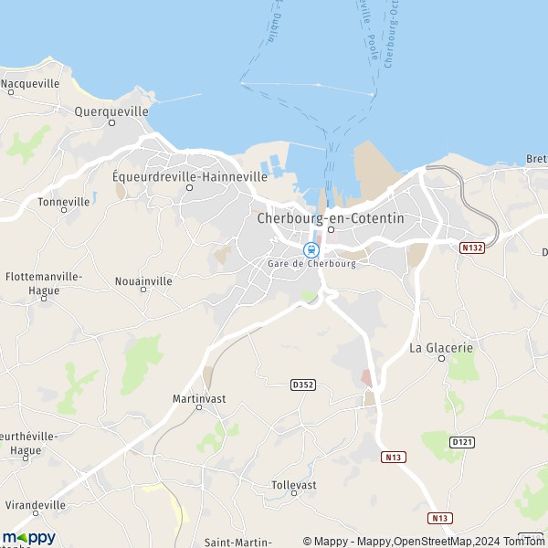 La carte pour la ville de Cherbourg-Octeville, 50100-50130 Cherbourg-en-Cotentin
