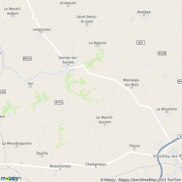 La carte pour la ville de Sourdeval-les-Bois, 50450 Gavray-sur-Sienne