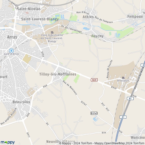 La carte pour la ville de Tilloy-lès-Mofflaines 62217
