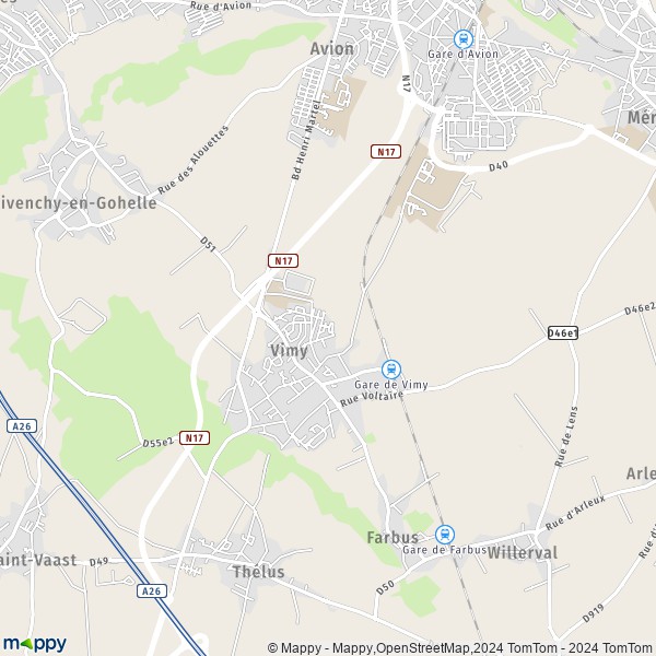 La carte pour la ville de Vimy 62580