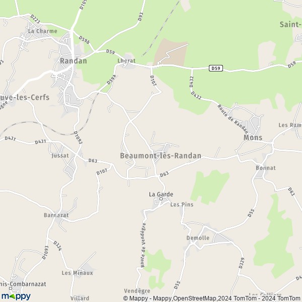 La carte pour la ville de Beaumont-lès-Randan 63310
