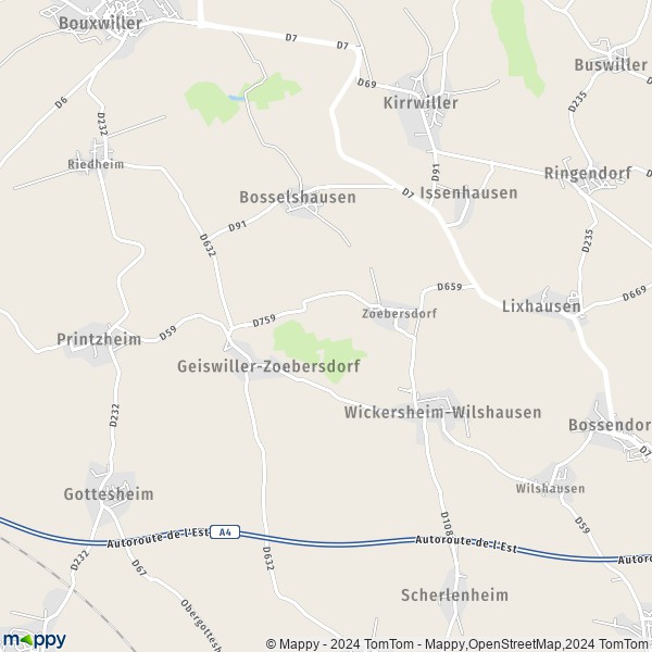 La carte pour la ville de Geiswiller-Zoebersdorf 67270