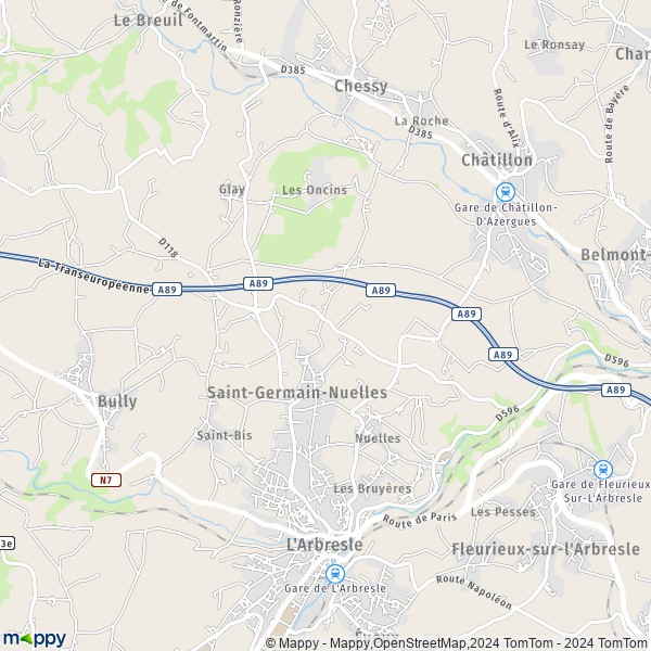 La carte pour la ville de Saint-Germain-Nuelles 69210