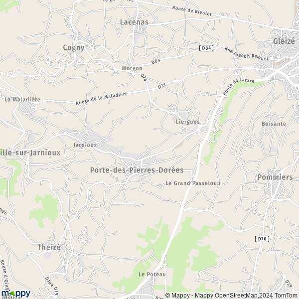 La carte pour la ville de Liergues, 69400 Porte-des-Pierres-Dorées