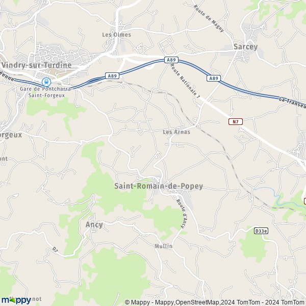 La carte pour la ville de Saint-Romain-de-Popey 69490