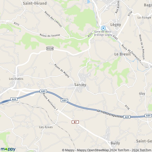 La carte pour la ville de Sarcey 69490