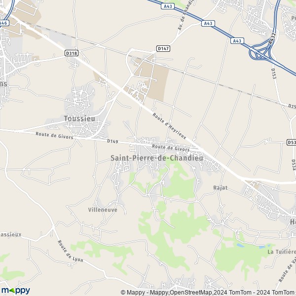 La carte pour la ville de Saint-Pierre-de-Chandieu 69780