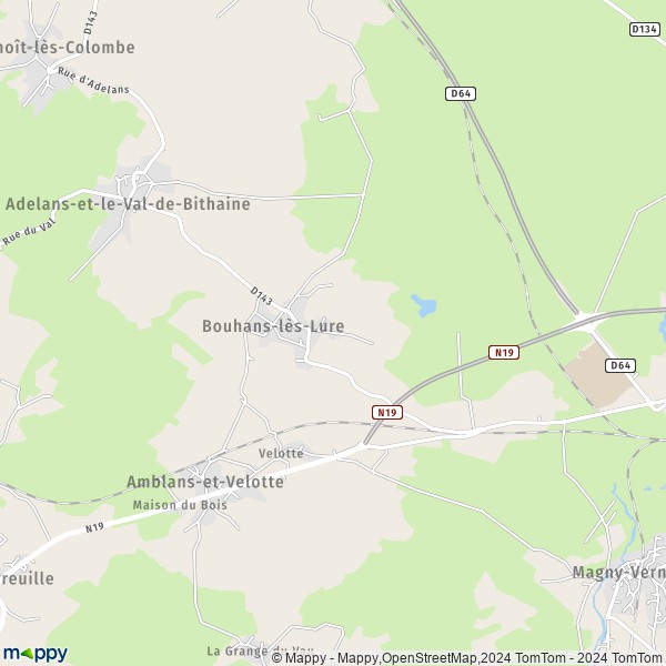 La carte pour la ville de Bouhans-lès-Lure 70200