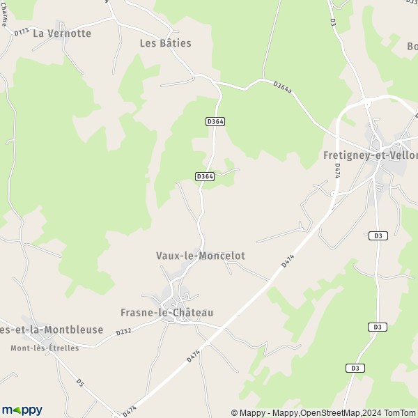 La carte pour la ville de Vaux-le-Moncelot 70700