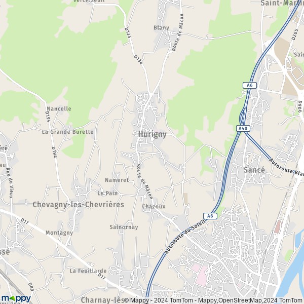 La carte pour la ville de Hurigny 71870