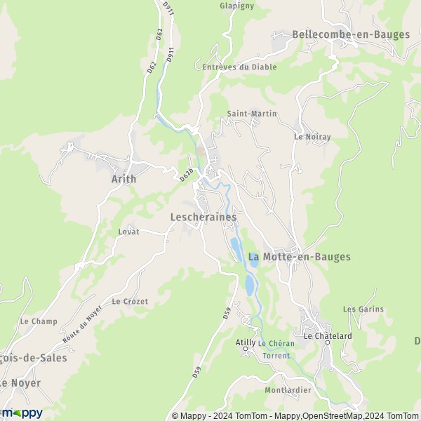 La carte pour la ville de Lescheraines 73340