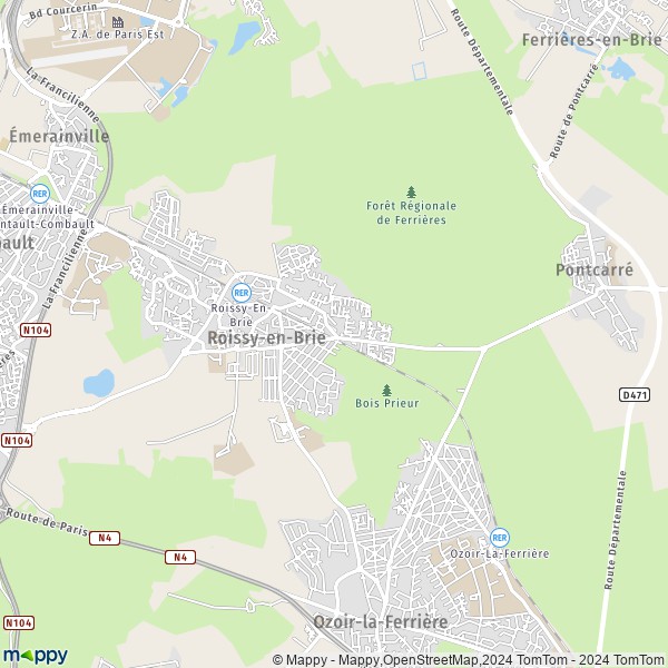 La carte pour la ville de Roissy-en-Brie 77680