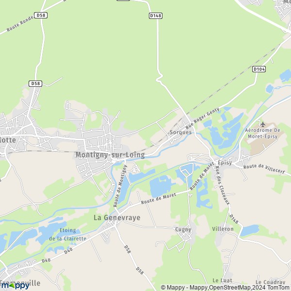 La carte pour la ville de Montigny-sur-Loing 77690