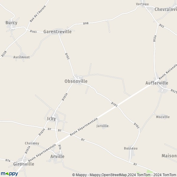 La carte pour la ville de Obsonville 77890