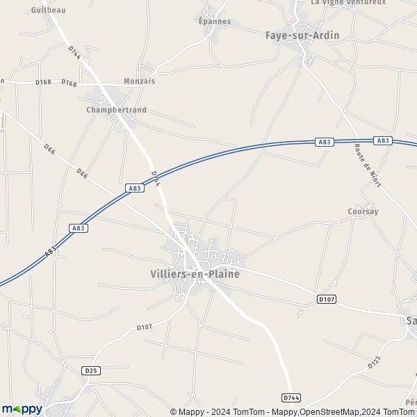 La carte pour la ville de Villiers-en-Plaine 79160