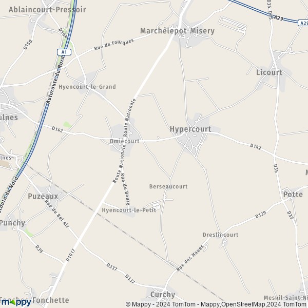 La carte pour la ville de Omiécourt, 80320 Hypercourt