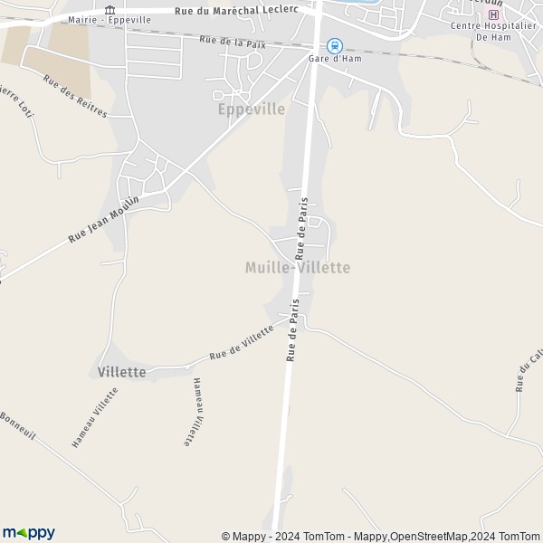 La carte pour la ville de Muille-Villette 80400