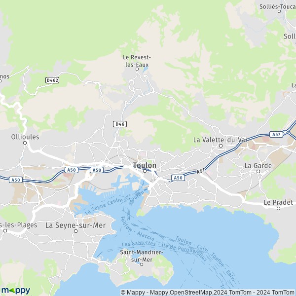 La carte pour la ville de Toulon 83000-83200