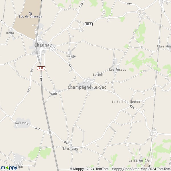 La carte pour la ville de Champagné-le-Sec 86510