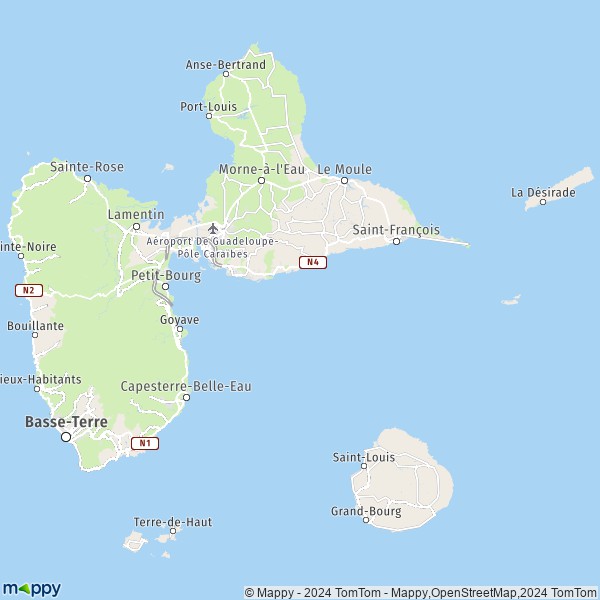 La carte de la région Guadeloupe